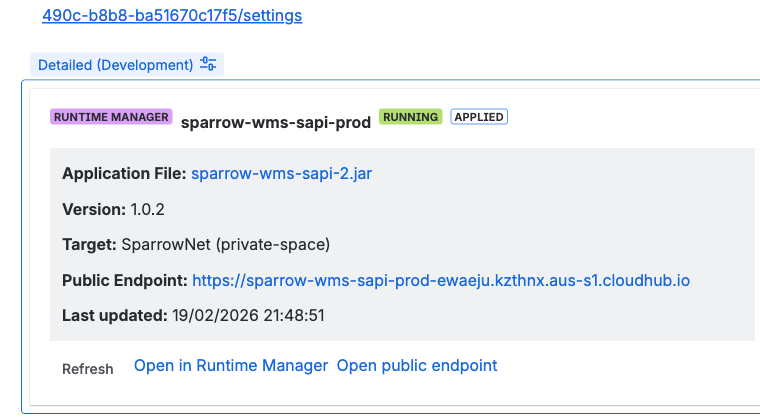 MuleSight Runtime Manager macro showing detailed and compact display modes for CloudHub application status in Confluence
